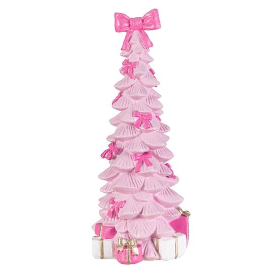 Glitzhome® 15.25" Christmas Resin Pink Tree with Bow Table Decor | 6.5" x 6.75" x 15.25" | Michaels®